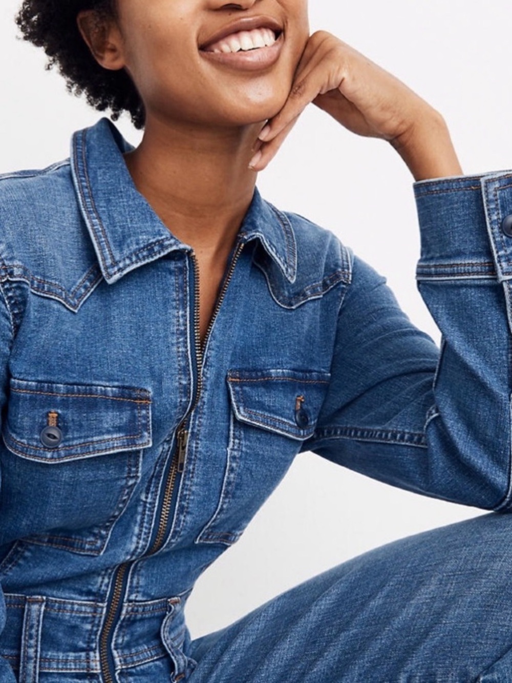 Madewell Denim western Zip-Front Jumpsuit coverall size 6 small/medium